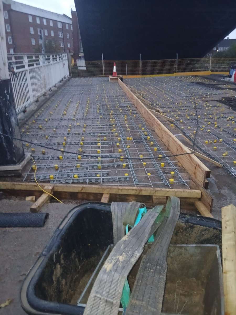 Bridge deck rebar and formwork ready for concrete